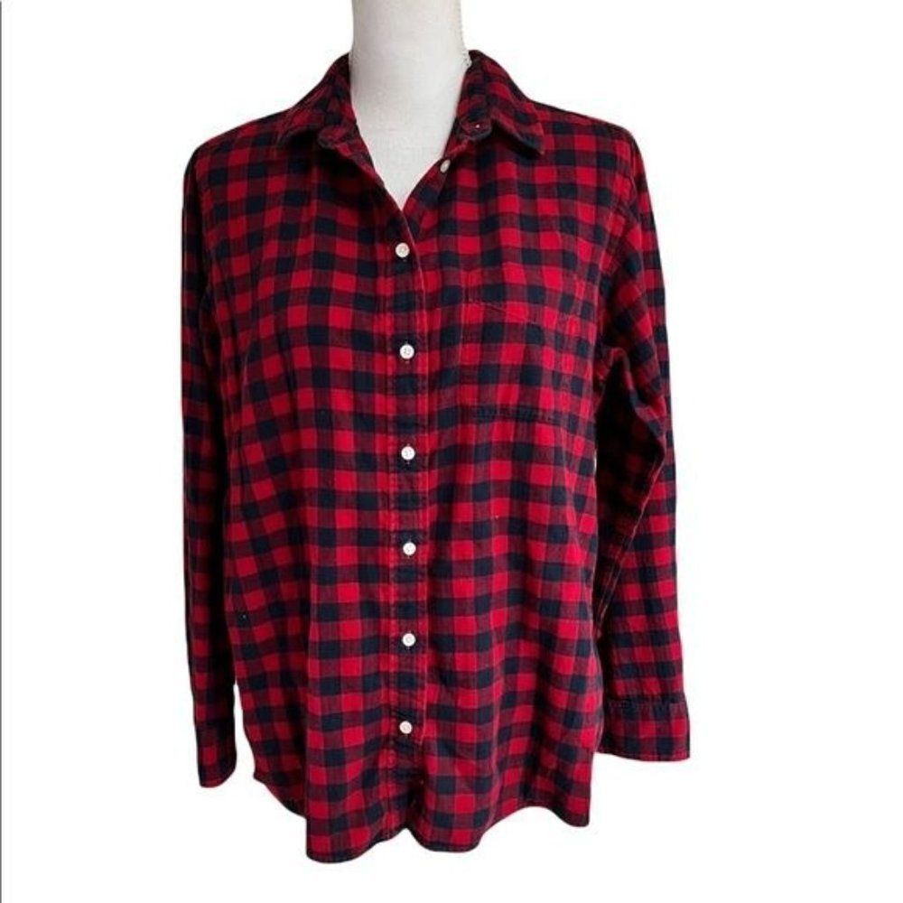 Uniqlo Cotton Gingham Button Up Shirt in Red & Black Large